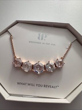 Rose Gold Hexagon Cubic Zirconia Statement Necklace